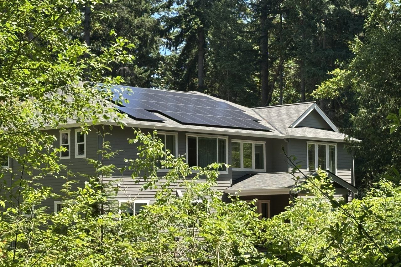 16.8 kW rooftop solar array installed by Power Trip Energy on a Bainbridge Island, WA home in 2025